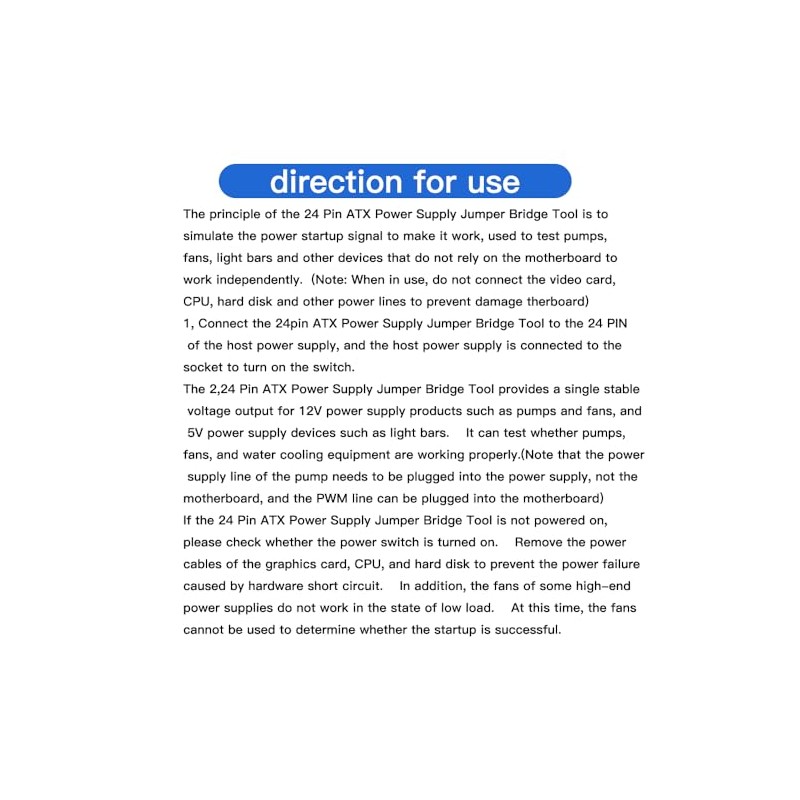 24 Pin ATX Power Supply Jumper Bridge Tool, Black (1)