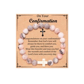 Stocking Stuffers Holiday Outfits for Women 2024 Cross Bracelet Jesus Bracelets First Communion Gifts Baptism Bracelet Natural Stone Beaded Bracelet Religious Gifts for Women Jewellery Gifts
