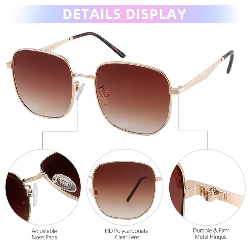 JOOX Large Square Sunglasses for Men and Women, UV400 Protection