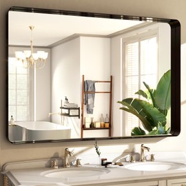 Easly 30"x40" Black Bathroom Mirror - Modern Mirror for Wall with Rounded Corners. Bathroom Mirrors for Vanity, Aluminum Alloy Framed Mirror Portrait or Landscape Hang, Rectangle Mirrors