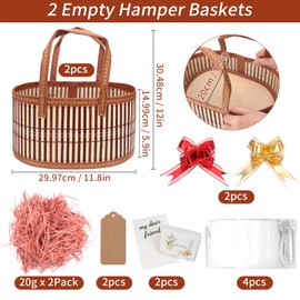 Dreamtop 2 Set Empty Hamper Baskets, Large Woven Bamboo Gift Basket Hamper Kit with Handles, Sturdy Hamper Baskets for Gifts Empty to Fill for Christmas Birthday Baby Shower Wedding Gift