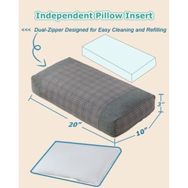 EDMILE Buckwheat Pillow for Sleeping, Adjustable Cooling Neck Pillows for Back Side Sleepers, Buckwheat Hulls Pillow Cervical Support with Washable Cover, 20x10 Inch, Grey