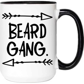 Funny Humorous Beard Gang Gifts for Beard Appreciators - Gift Idea for Father's Day - Keep Calm and Grow a Beard - 15 Oz White Ceramic Black Inner Mug