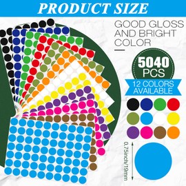 3/4 Inch Round Color Coding Circle Dot Labels 12 Assorted Colors Circle Dot Stickers Adhesive Color Coding Label Solid Color Label Sticker for Coloring Marking Organizing (5040)