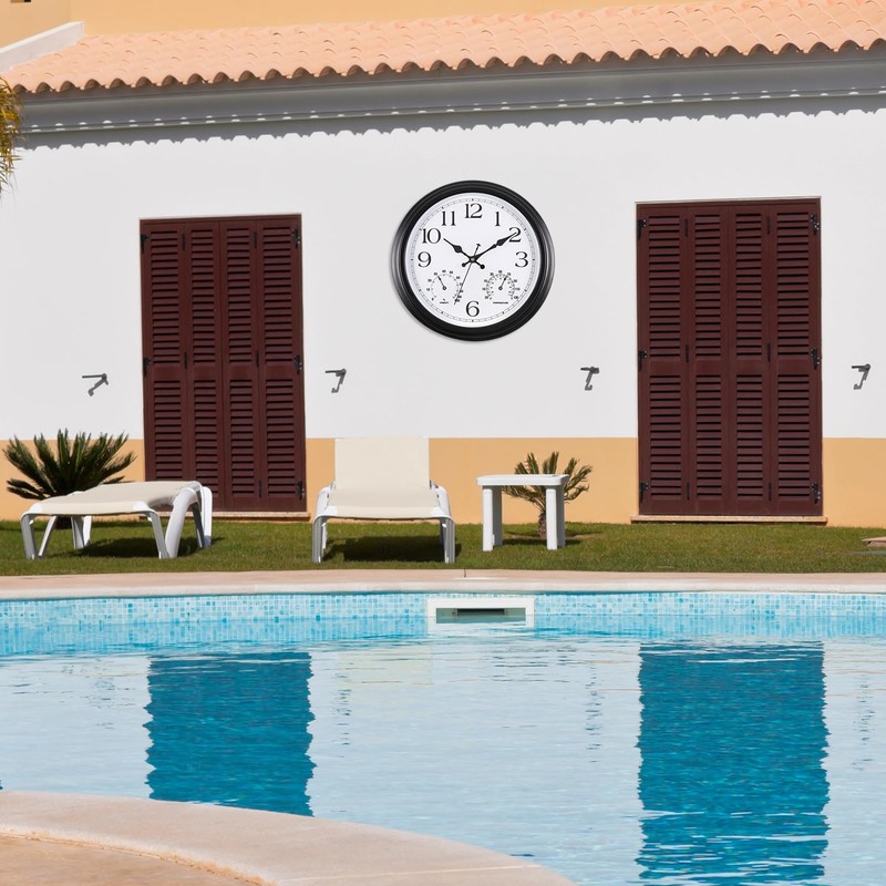 Vigorwise 15 Inch Outdoor Clock, Black Metal-Frame Outdoor Clocks Waterproof,