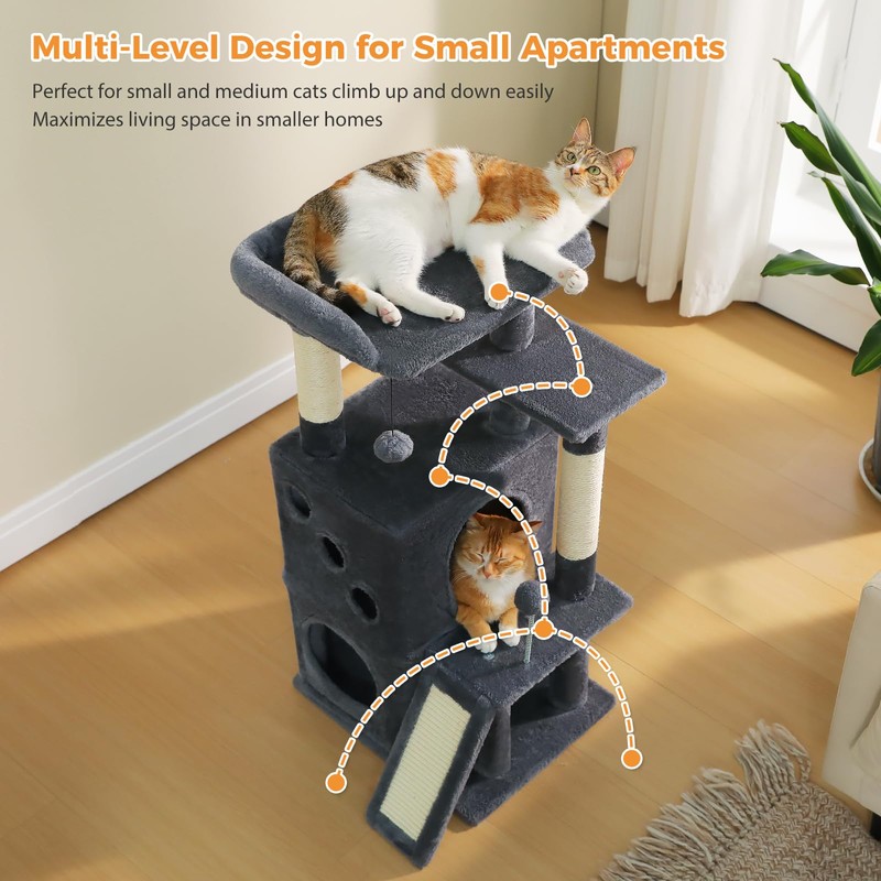 PETEPELA Cat Tree for Indoor Cats, 34.6" Small Cat Tower