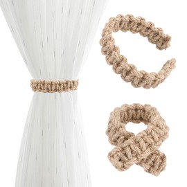 2 Pack Curtain Tiebacks, Handmade Natural Cotton Curtain Tie Backs, Decorative Curtain Rope Holdbacks, Boho Style Curtain Tiebacks for Living Room Bedroom, Adjustable Window Curtain Holdbacks, Brown