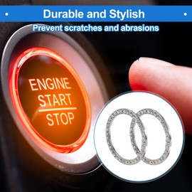 VekAuto Car Push Start Button Cover, Crystal Rhinestone Protection Cover Universal for Car Stylish Zinc Alloy 4cm Multicolor