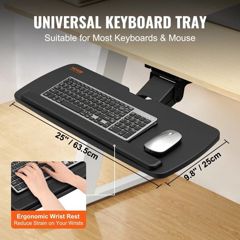 VEVOR Keyboard Tray Under Desk, Height and Angle Adjustable Ergonomic