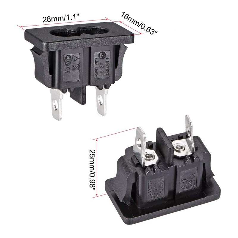 uxcell Uxcell C8 Panel Mount Plug Adapter 250VAC 2.5A 2