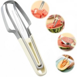 JAONLD 3-in-1 Stainless Steel Fruit Slicer, Melon Cutter, Fast Watermelon Fork, Multifunctional, Watermelon Slicer for Cantaloupe, Papaya, Dragon Fruit