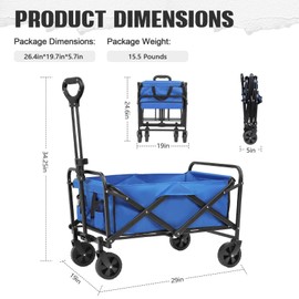 ZOMEYLPO Collapsible Wagon Cart Foldable,Wagon Carts with Wheels Folding,Utility Grocery for Sand Camping Sports Shopping Outdoor