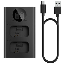 NP-FW50 Dual Cameras Battery Charger for Sony ZV-E10 Alpha A6000 A6300