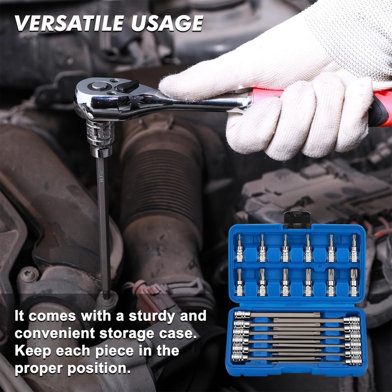 CASOMAN 3/8"Drive Extra Long and Standard Torx Bit Socket Set,