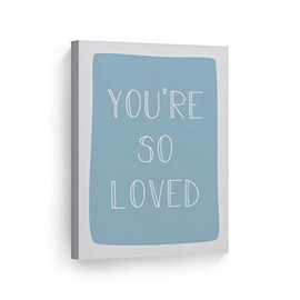 Smile Art Design You're So Loved Lettering Blue Background Canvas Print Kids Room Decor Wall Art Baby Room Decor Kids Room Decor Nursery Decor Ready to Hang Made in The USA 22x15