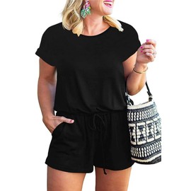 Nemidor Women's Casual Plus Size Loose Jumpsuit and Rompers Stretchy Elastic Waist Summer Short Playsuit with Pockets NEM252 (22, Black)