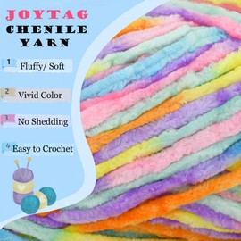 Velvet Chenille Yarn for Crocheting Pastel Rainbow Velvet Yarn Fluffy Yarn Plush Yarn Thick Bulky Chunky Chenille Velvet Yarn Soft Baby Blanket Yarn for Crocheting hand Knitting 3*100g-Pastel Rainbow