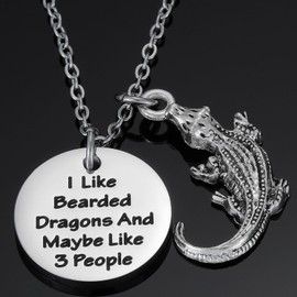 Kivosliviz Lizard Necklace Gift for Women Men Necklaces Teens Presents Bearded Dragon Necklace, Stainless Steel, Stainless Steel, Pearl