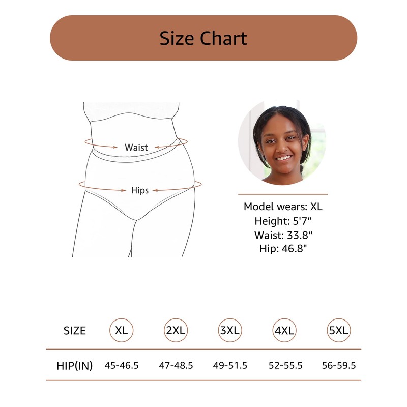 INNERSY Women's Plus Size XL-5XL Cotton Underwear High Waisted Stretchy