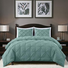 Chezmoi Collection Berlin Spa Blue Pinch Pleat King Comforter Set, 3-Piece (Comforter and Pillow Shams) - Soft Pintuck, Lightweight All Season Microfiber