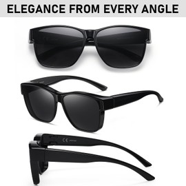 Over Sunglasses Men and Women, Over Glasses for Glasses Wearers, Sunglasses Over Normal Glasses, Polarised Sunglasses for Glasses Wearers, UV400 Protection, black