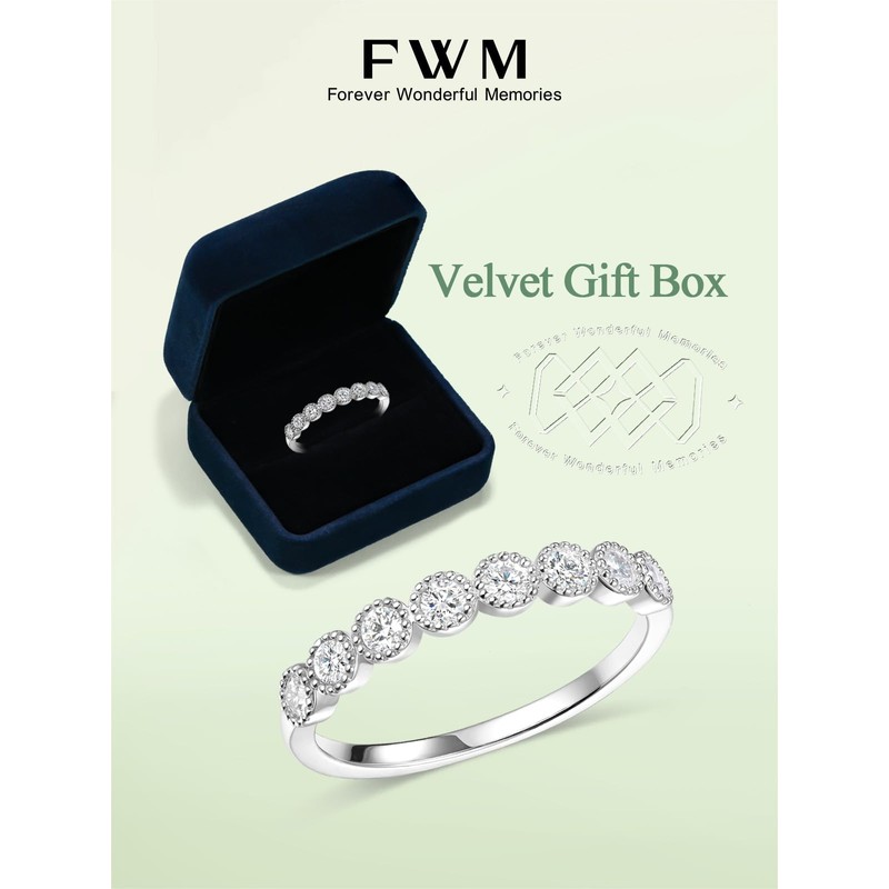 Wedding Band Women Sterling Silver Stackable Moissanite Eternity Ring Bezel