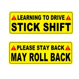 Learning to Drive Stick Shift Stay Back May Roll Back Car Magnet, Reflective Bumper Magnet Sticker for New Manual Transmission Learners Eye-Catching Design (Black-Yellow-2 Pack)