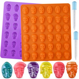 HUAKENER Gummy Skull Candy Molds, 2 Pack Chocolate Molds with 2 Dropper, Silicone Molds for Chocolate, Candy, Jelly, Dog Treats, Ice Cube, Resin Casting