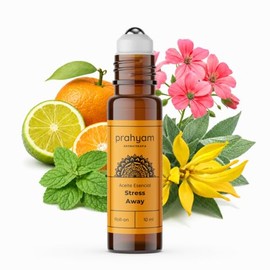 PRAHYAM Roll On Aceites Esenciales de Aromaterapia para Estres Stress Away - 10 ml - Con Esencias Florales de Bach - Aroma 100% Natural y Calidad Premium