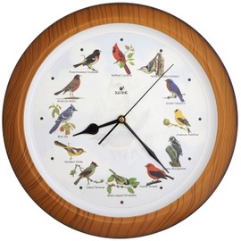 Lovely Collection 14-inch Plays 12 Popular North American Bird's Songs Wall Clock Mantel Clock Home Deco Multicolor (TCBD007-W Faux Wood)