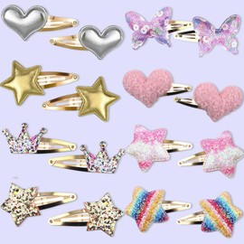 Hair Accessories for Girls 16 Pcs Hair Clips for Toddler Little Girls Cute Heart Butterfly Flower Star Crown Shaped Barrettes and Pins