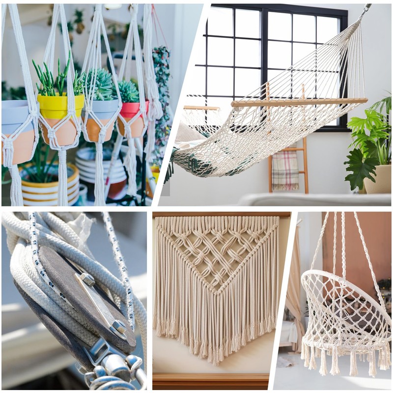 Aoneky 5/8 Inch x 100 Ft Natural Braided Cotton Rope,