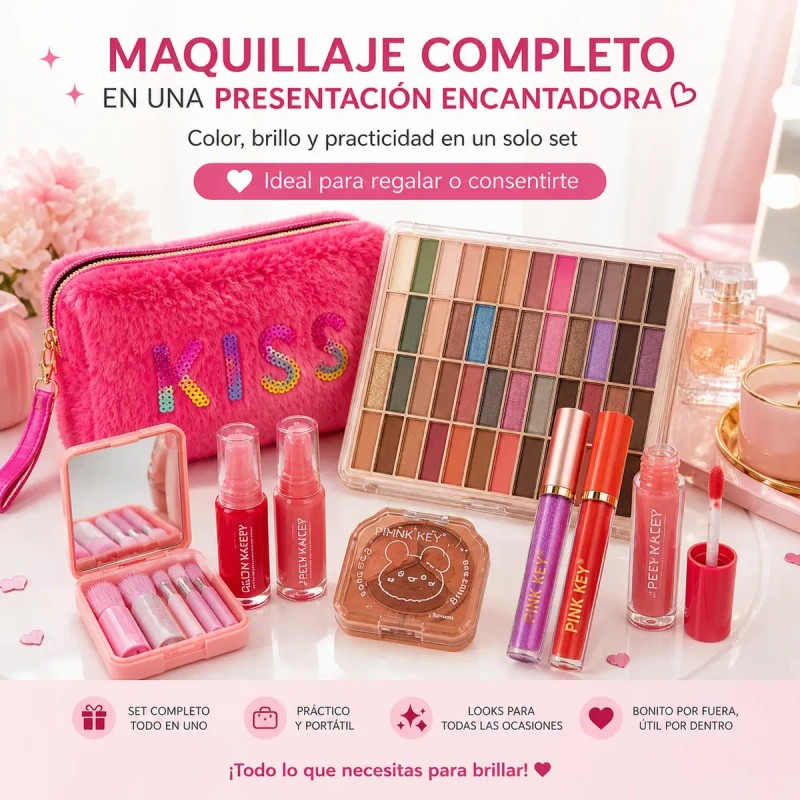 Kit De Maquillaje Completo Sombra Gloss Brochas Cosmetiquera
