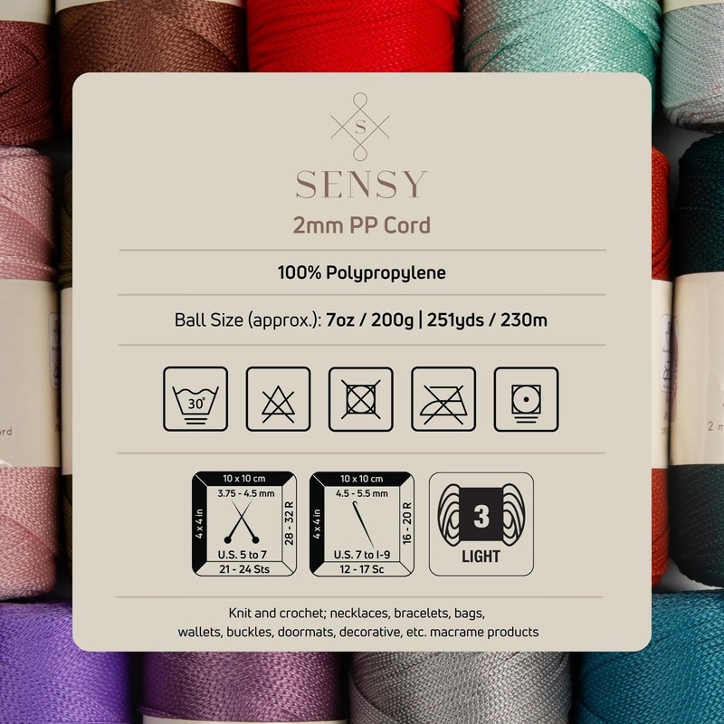 Sensy Premium 2mm 251 Yards Polyester Rope 100% Polypropylene Cord