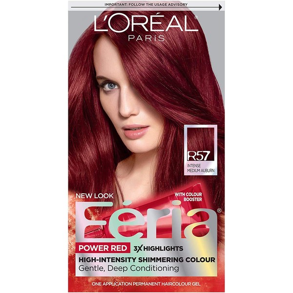 L'Oreal Paris Feria Multi-Faceted Shimmering Permanent Hair Color, R57 Cherry Crush (Intense Medium Auburn), Pack of 1, Hair Dye