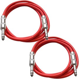 Seismic Audio Speakers TRS Male ¼” to TRS Male ¼” Patch Cable, 6 Foot Balanced Cord, Pack of 2, Red