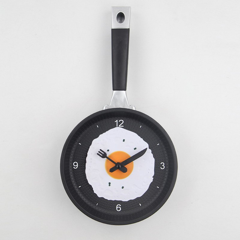 Wall Clock ABS Fried Egg Frying Pan Shape Silent Battery