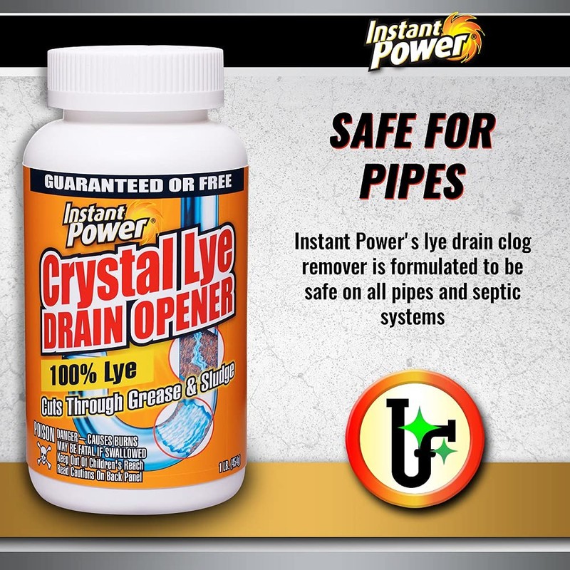 Instant Power Crystal Lye Drain Opener, Lye Sodium Hydroxide, Unclogs