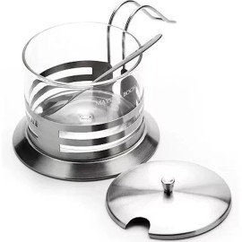 Mayer & Boch Sugar Bowl With Lid And Spoon 9 oz / 250 ml - Strip Pattern