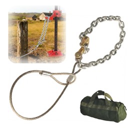 Heavy-Duty Fence Post Puller with Galvanized Aircraft Cable & 1/4" Chain, Post Extractor for Fence Repair, Stump Removal, 4x4 Post Replacement, Includes Portable Tool Bag