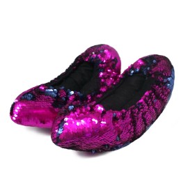 Crazy Fur Mermaid Flip Sequin Figure Skating Soakers - Fuchsia, Dark Blue