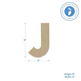 Wooden Letter J Cutouts 8", Wooden Letters for Wall Decor, Home Decor, Crafts, and Party Decorations by Woodpeckers