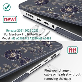 May Chen Case for M4 MacBook Pro 16 inch A3403 Max A3186, M3 A2991 M2 A2780 M1 A2485 Pro Max 2024 2023 2022 2021 Release, Plastic Hard Shell Case with Screen Pretector&Keyboard Cover, Floral Art