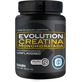 EVOLUTION, Creatina Monohidratada, 100 Porciones, 500g, Sin Sabor, Pure Creatine, Alta Pureza, Sin Gluten, Sugar Free, Pre Workout, Suplemento Alimenticio