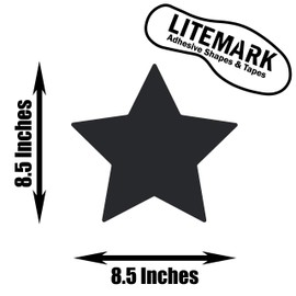 LiteMark Removable Matte Finish Black 8.5 Inch Star Decal Stickers for Floors, Walls, Laptops, and Smooth Surfaces, (Pack of 5 Stars)
