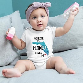 Kreleurs Someone In Florida Loves Me Baby Girls Boys Bodysuit Newborn Short Sleeve Infant Romper White 3-6M