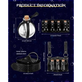 Cosblank 4 Pcs Renaissance Accessories Medieval Viking Belt Wizard Potion Bottle Alchemy Buckle Belt with 7 Potion Vials (Black)