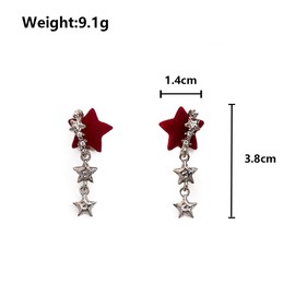 Silver Rhinestone Star Tassel Dangle Earrings for Women Sweet Cute Red Lucky Star Dangle Earrings Meteor Star Stud Earrings Jewelry Gift (F-1015-Red)