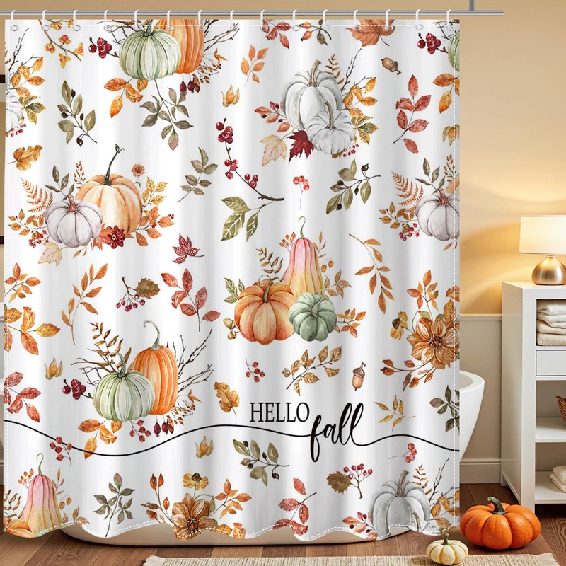Lindameler Fall Pumpkin Shower Curtain for Bathroom, Autumn Fallen Maple