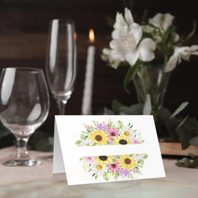 Segnaposto Floreali Matrimonio - Set 40 pz con Girasoli e